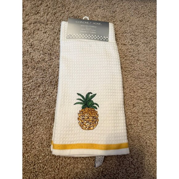 NWT Coronet Home | Set of 2 100% Cotton Pineapple Kitchen Hand Towels - Picture 1 of 5